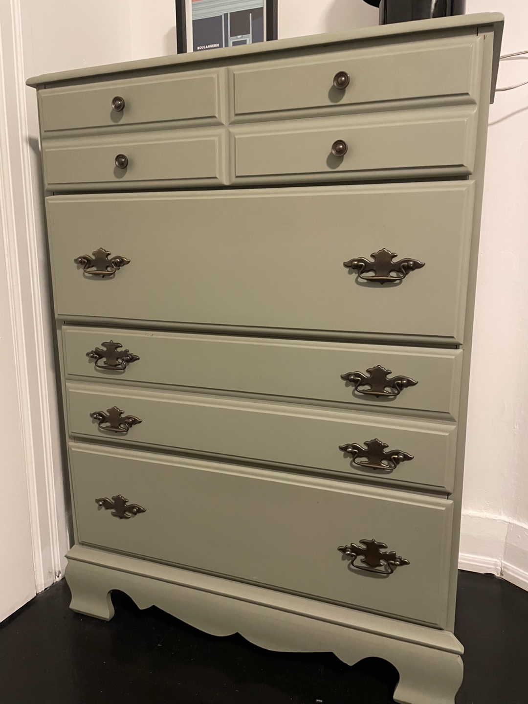 Sage green vintage mid century modern tall dresser - photo 2
