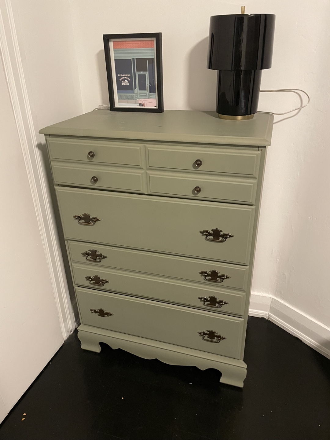 Sage green vintage mid century modern tall dresser