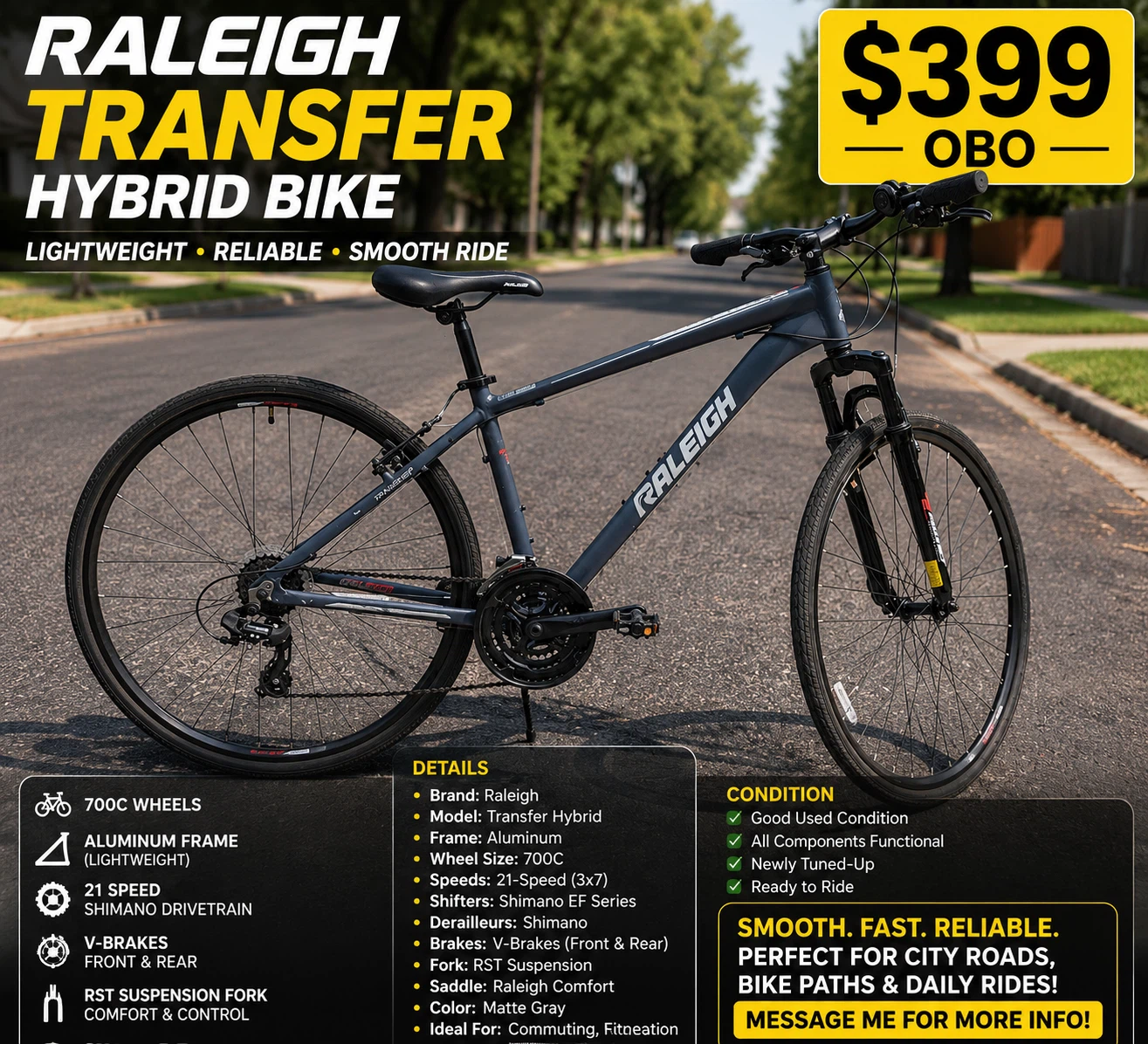 RALEIGH TRANSFER HYBRID BIKE C$399 OBO