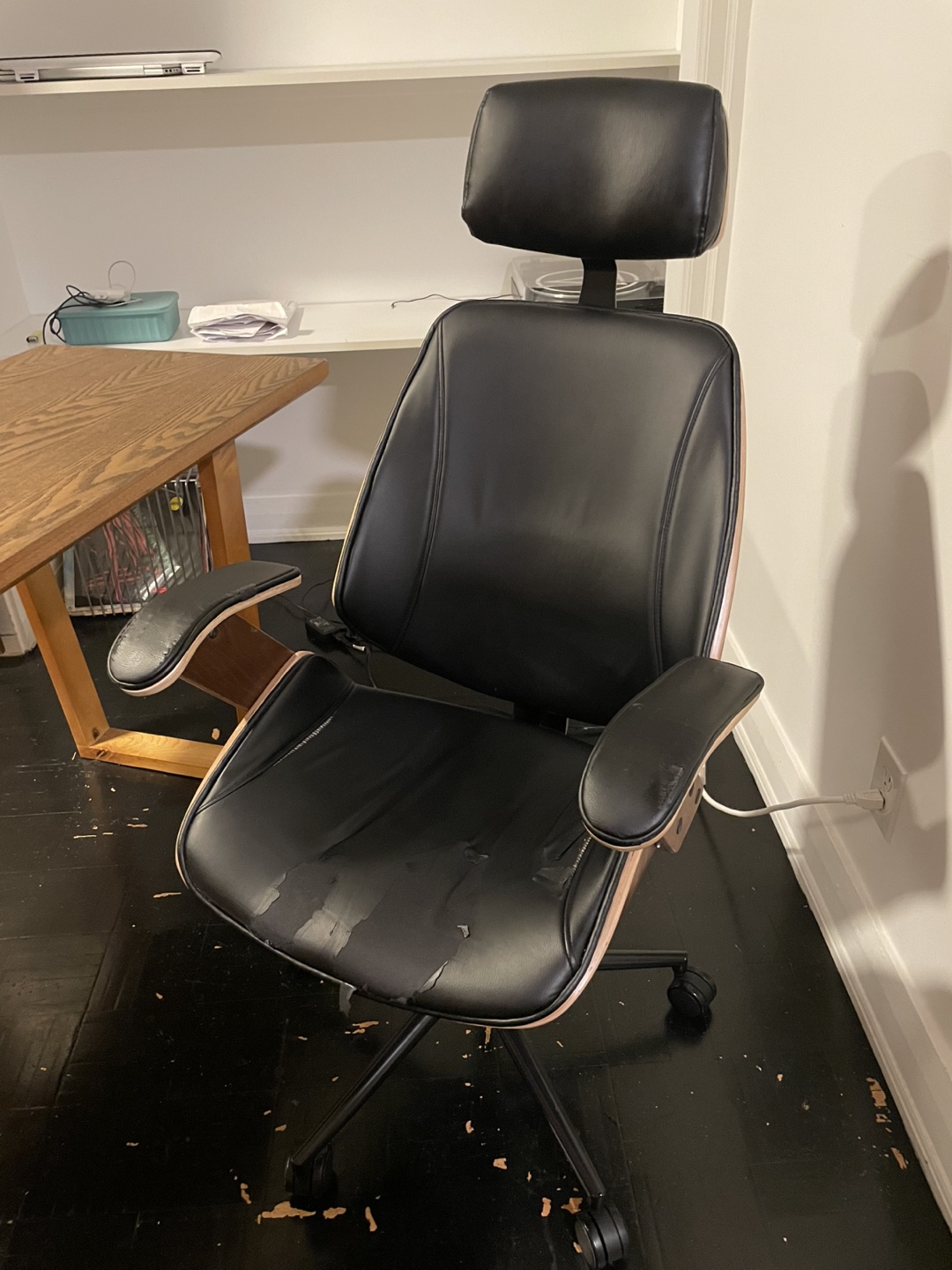 Black Leather Office Chair with Headrest - photo 2
