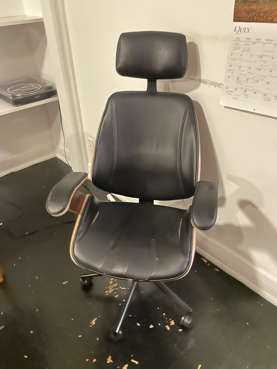 Black Leather Office Chair with Headrest