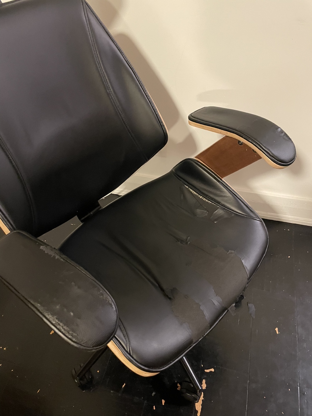 Black Leather Office Chair with Headrest - photo 3