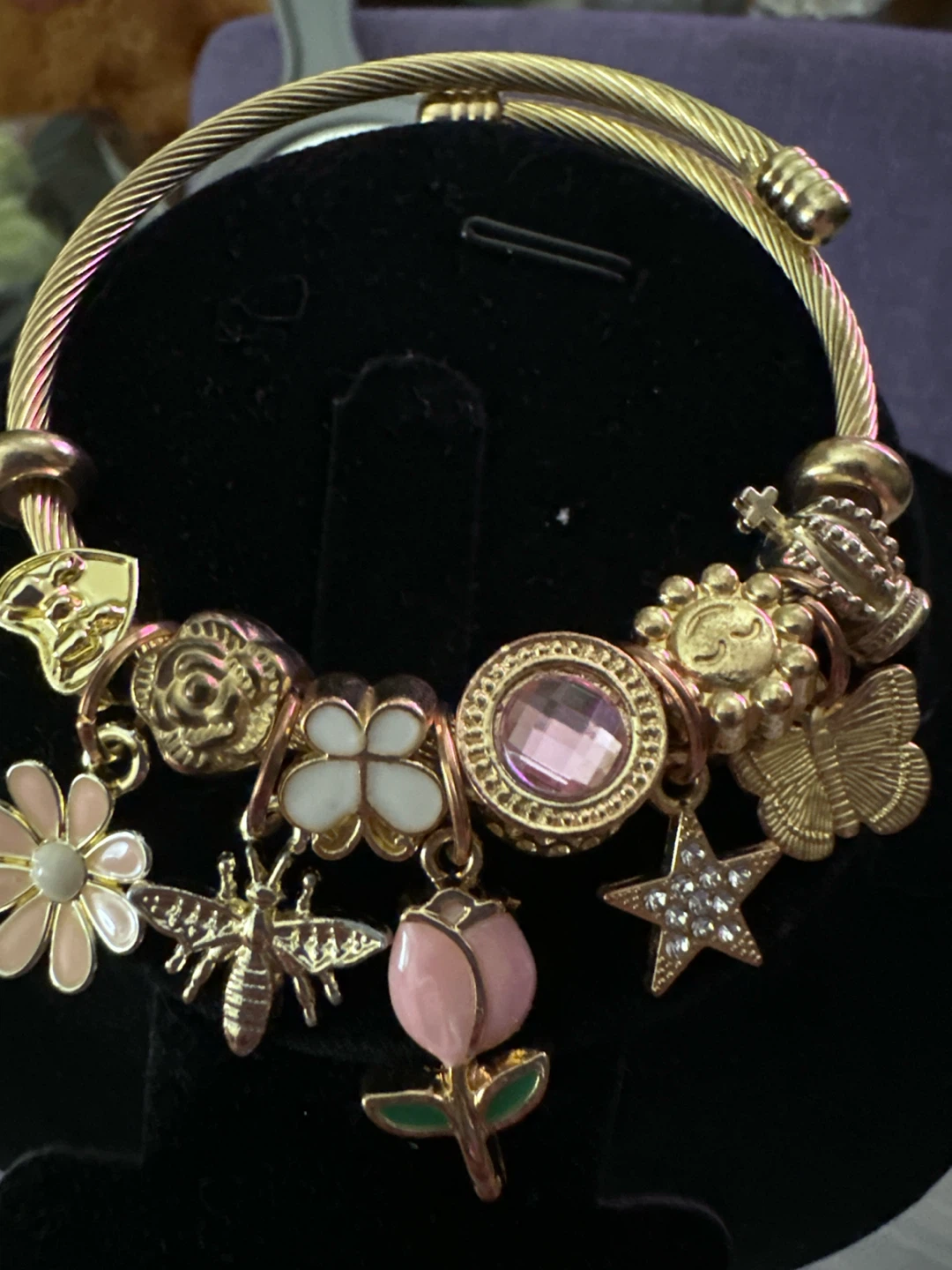 Stainless steel Gold Charm Bracelet, Bee, Butterfly, Crown