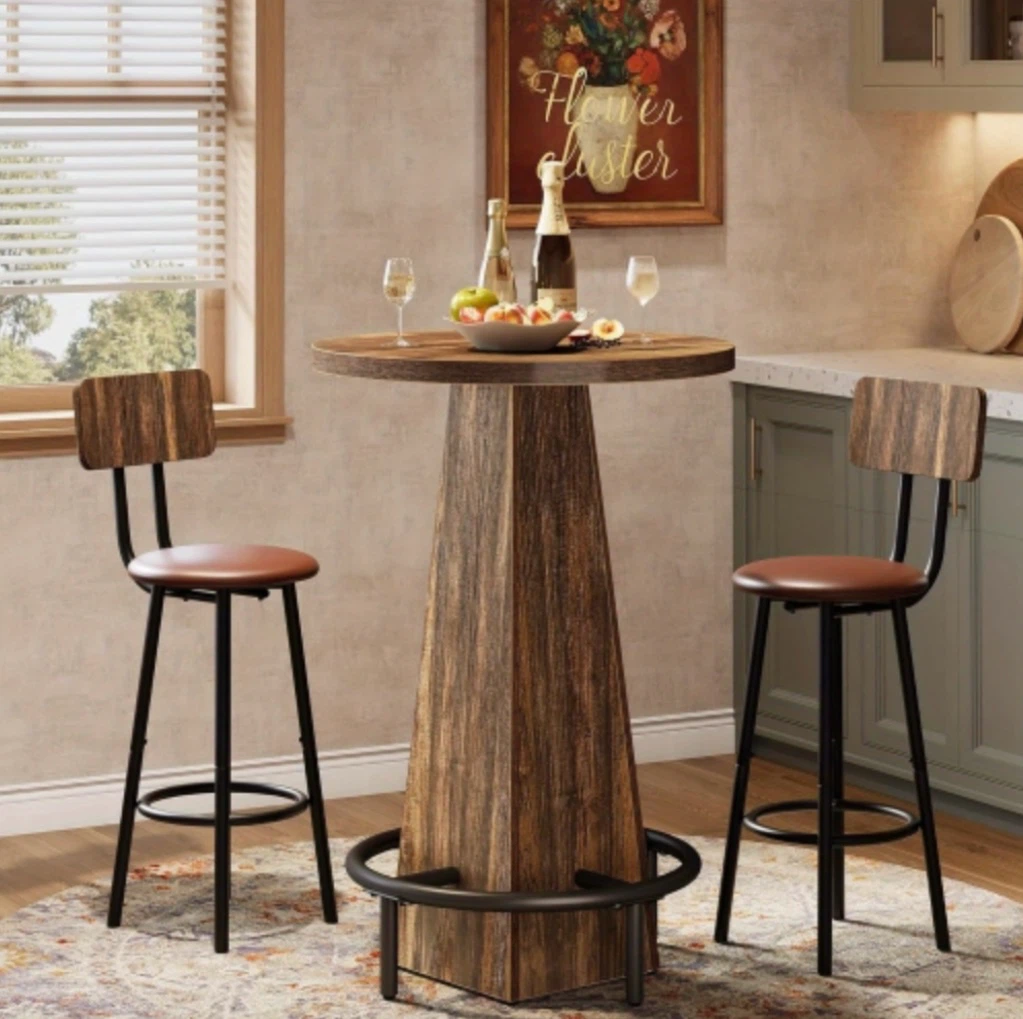 Brand new Tribesigns Rustic Wood Bar Table with Footrest