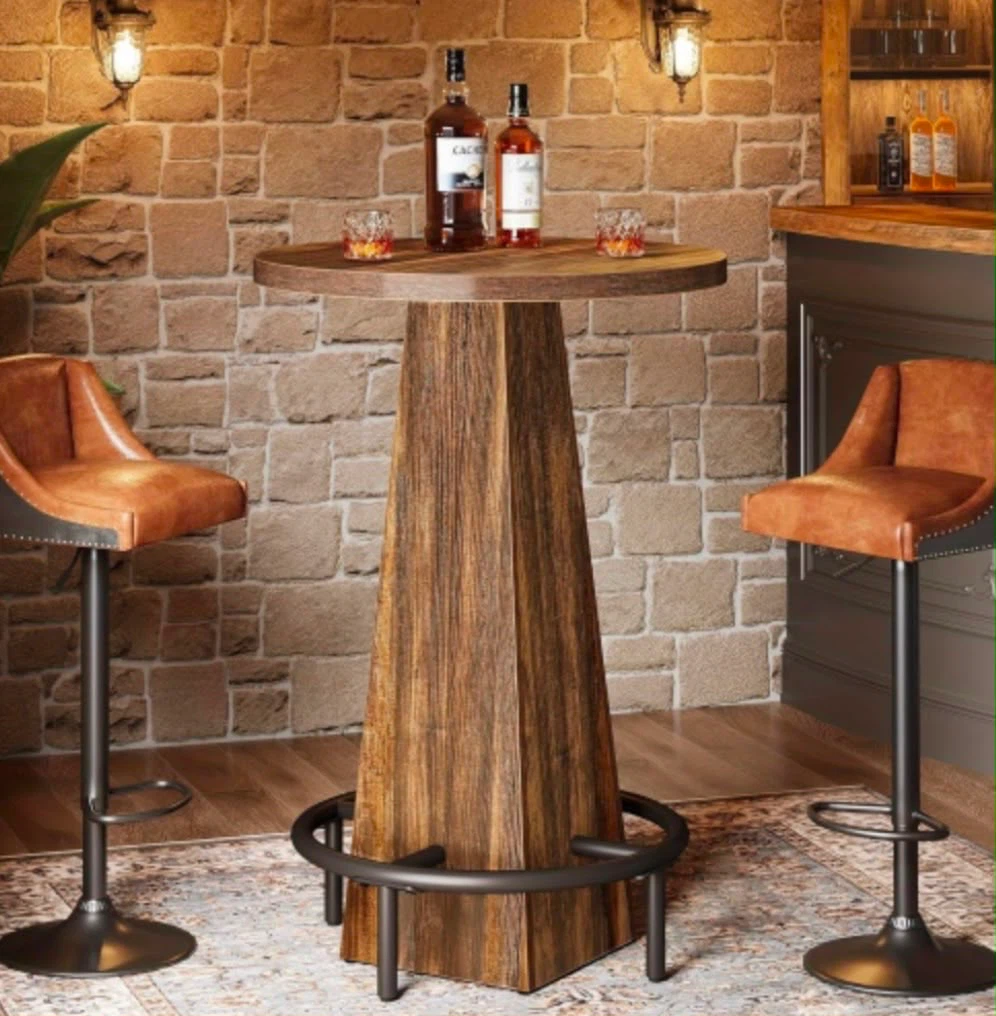 Brand new tribesigns Rustic Wood Bar Table with Footrest - photo 2