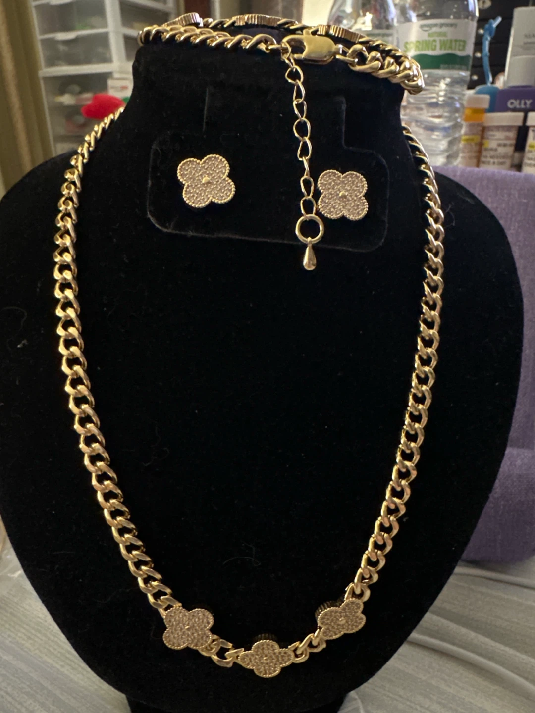 Jewelry Gold laminated Clover Necklace and Earrings Set