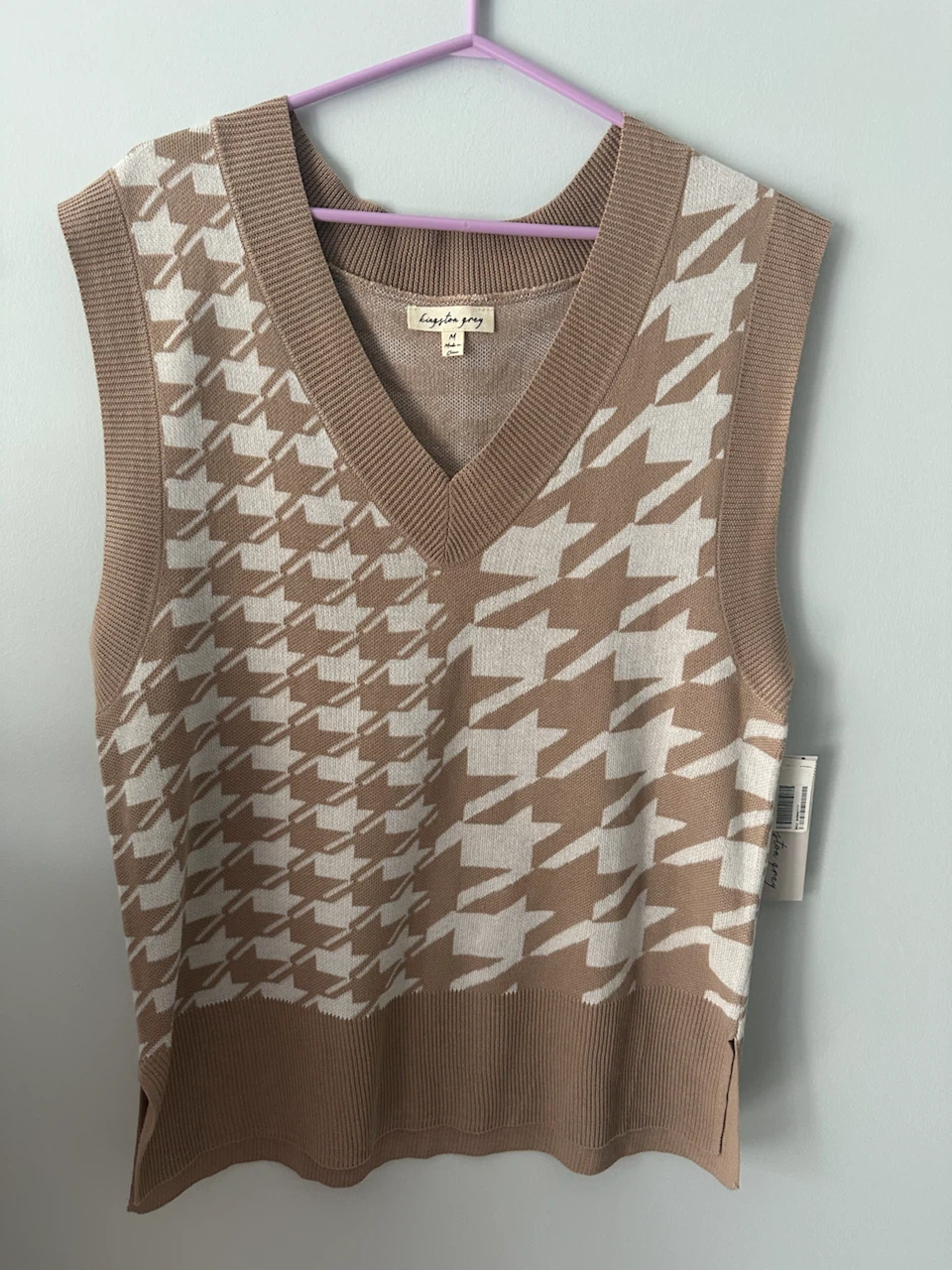 NEW Kingston Grey Houndstooth Knit Vest - Size M