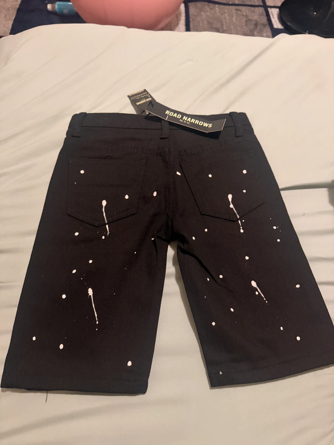 Road Narrows NYC Black Paint Splatter Distressed Denim Shorts - photo 2