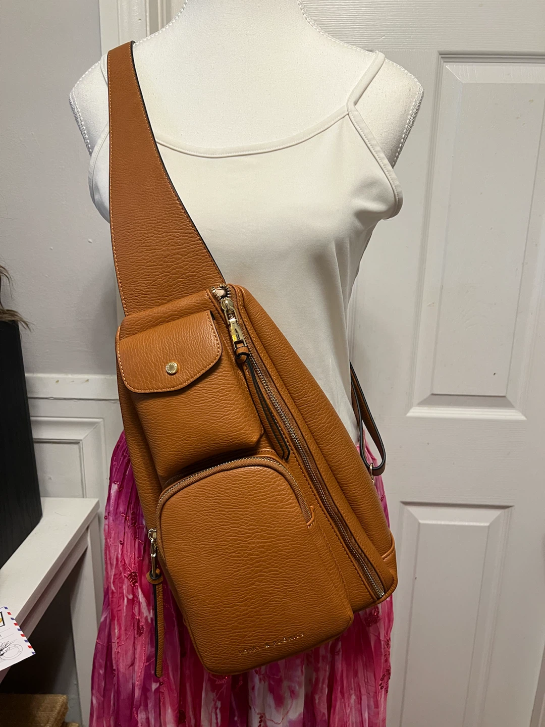 Brown Faux Leather Sling Bag - New