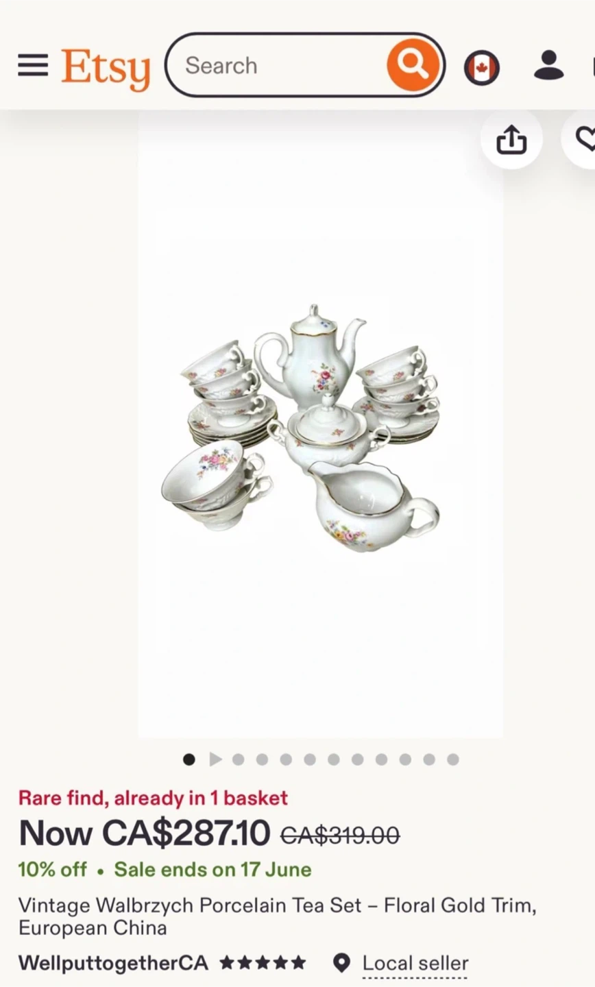 Exquisite Vintage Wałbrzych Porcelain Tea Service (27-Piece Set) - photo 5
