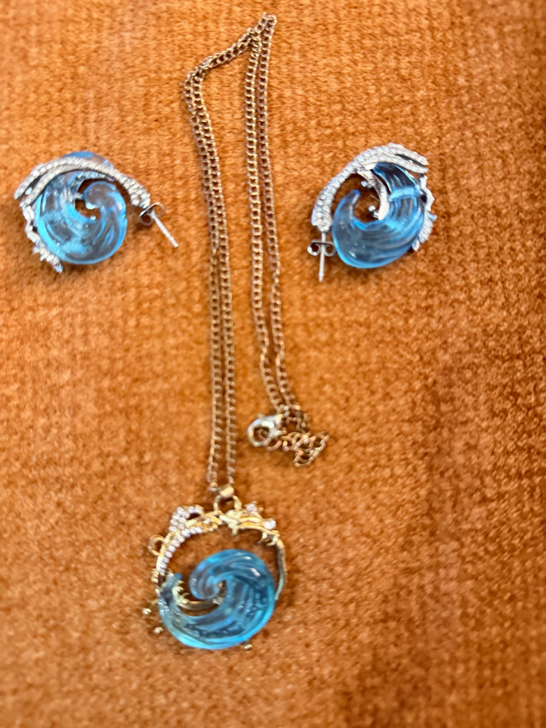 Wave Pendant Necklace and Matching Earrings Set