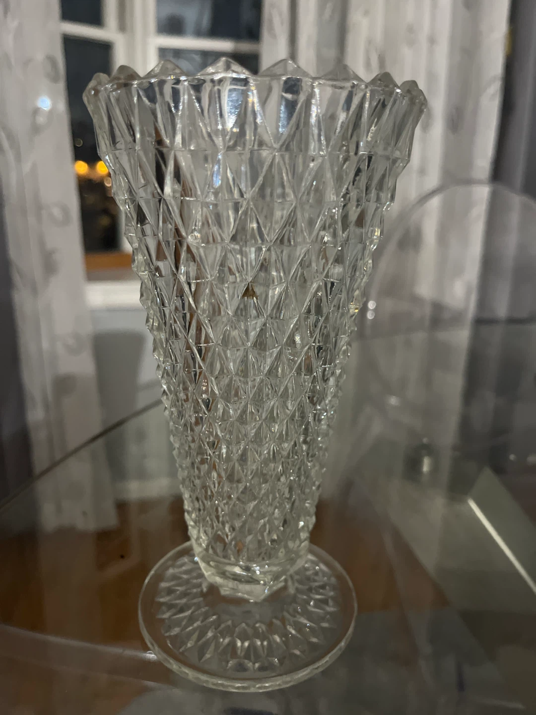 Clear Glass Diamond Cut Vase