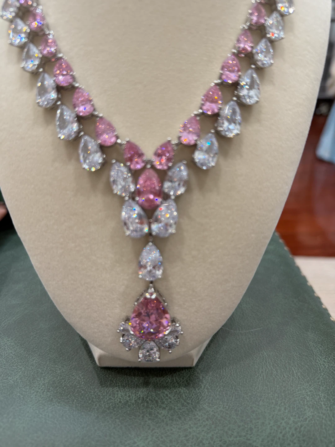 Pink and White Crystal Necklace and Earring Set - photo 2