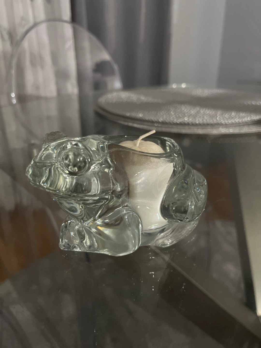 Glass Frog Candle Holder
