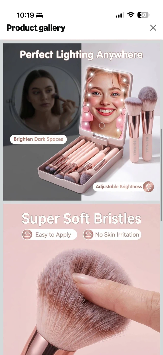 BS-MALL Travel Makeup Brush Set with LED Light Mirror - photo 2