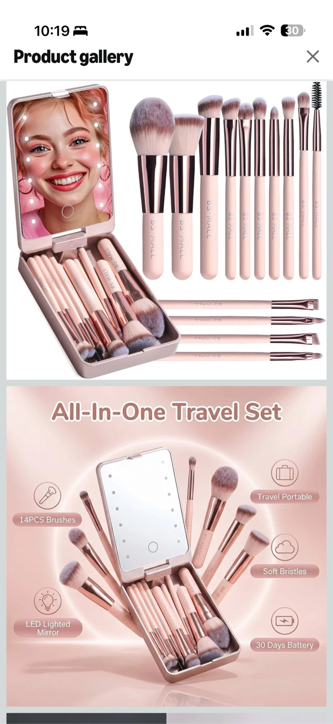 BS-MALL Travel Makeup Brush Set with LED Light Mirror - photo 3