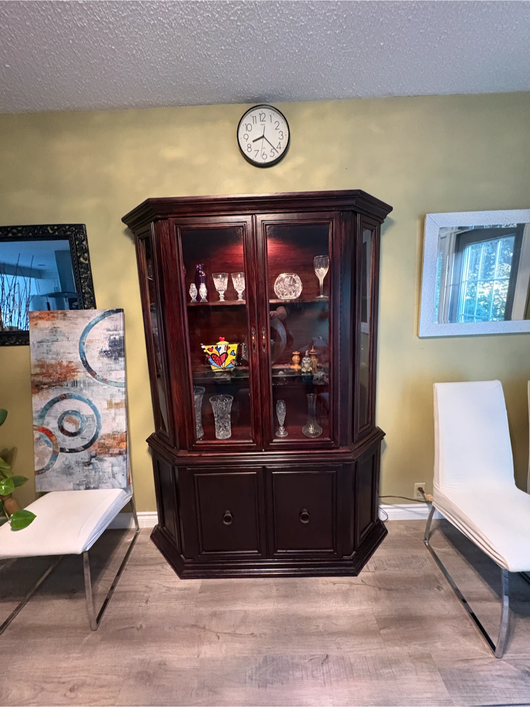 Dark Wood China Cabinet with Glass Doors