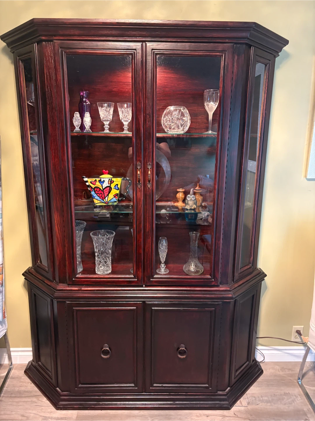 Dark Wood China Cabinet with Glass Doors - photo 2