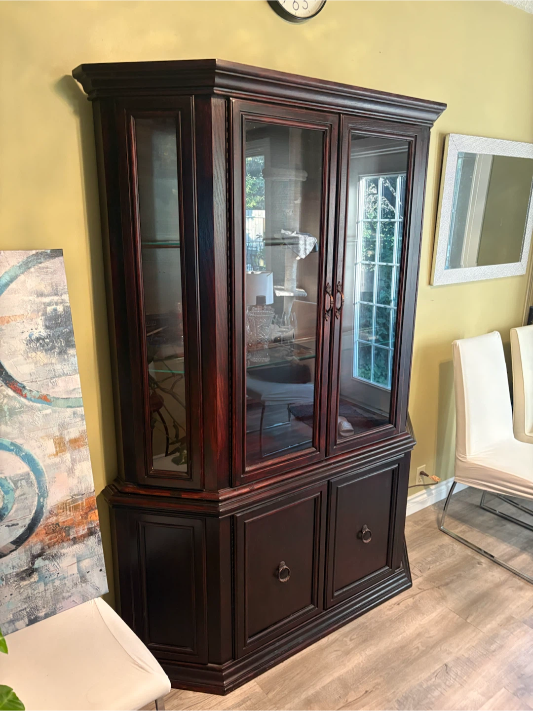 Dark Wood China Cabinet with Glass Doors - photo 3