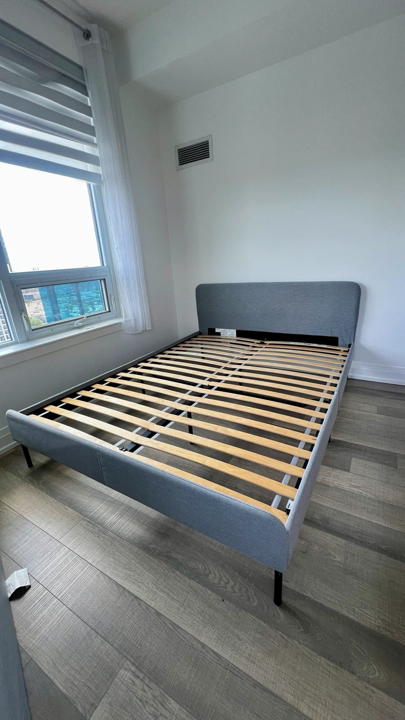 Grey Fabric Bed Frame with Headboard