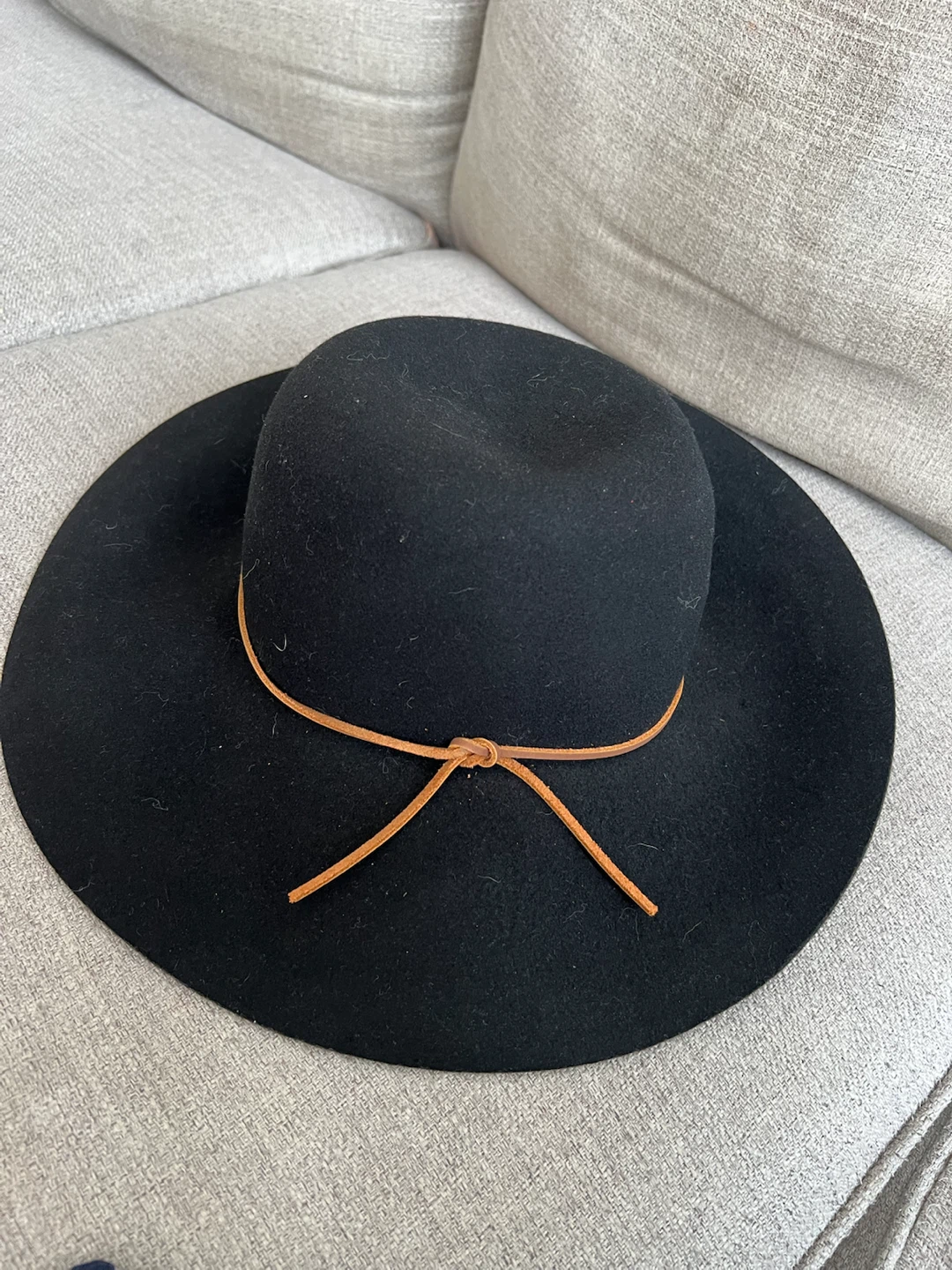 Phenix Black Wool Wide Brim Hat with Leather Trim
