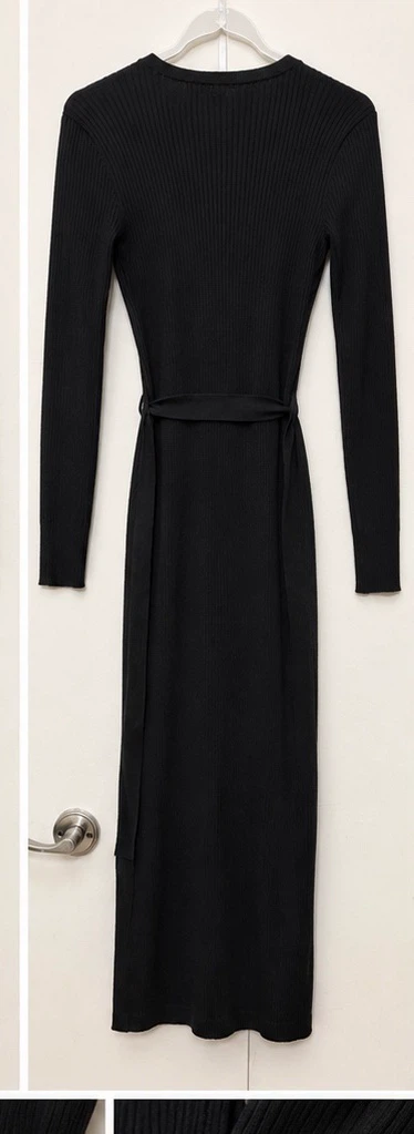 Pink Rose Black Ribbed Button-Front Midi Dress with Belt - photo 3