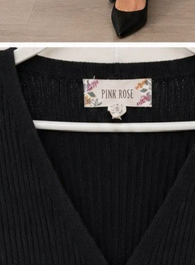 Pink Rose Black Ribbed Button-Front Midi Dress with Belt - photo 4
