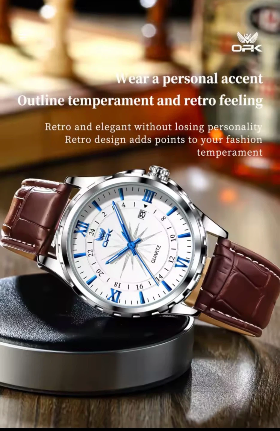 OPK Open Popular Key Men's Quartz Watch with Leather Strap