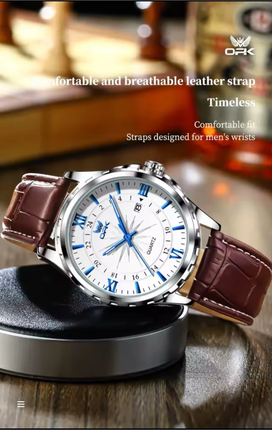 OPK Open Popular Key Men's Quartz Watch with Leather Strap - photo 4