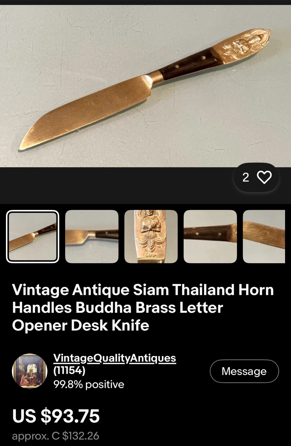 3 Vintage Siam Horn Handle Buddha Letter Opener - photo 2