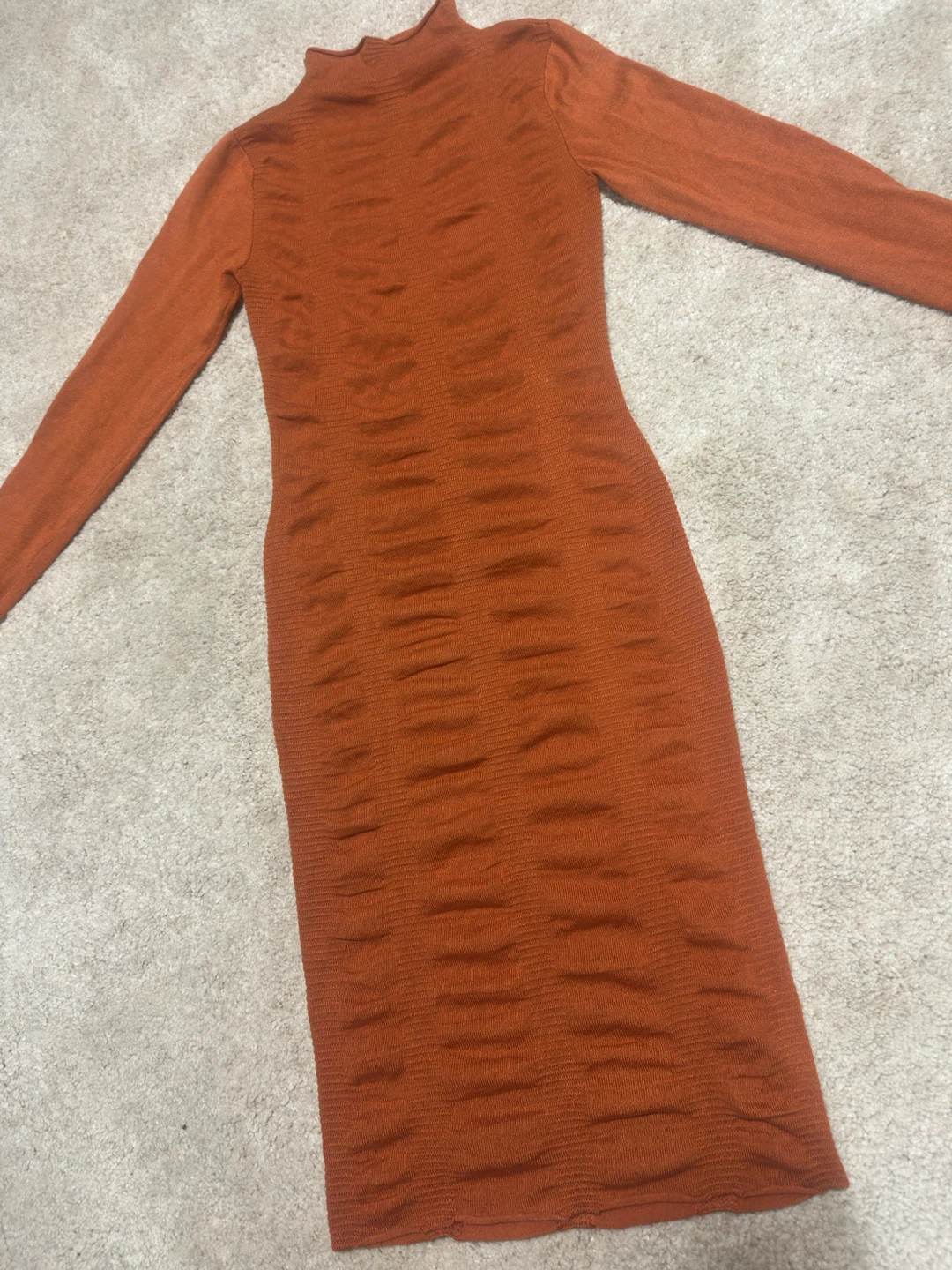 Orange Ribbed Mock Neck Midi Dress - photo 2