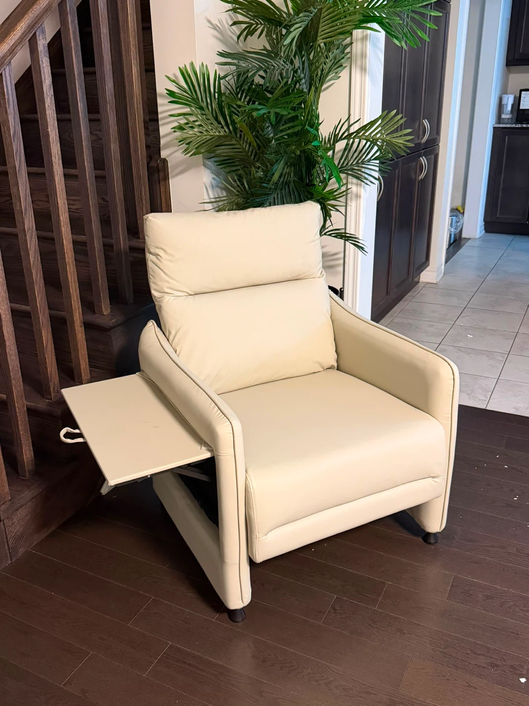 Cream Leather Recliner Chair with Tray