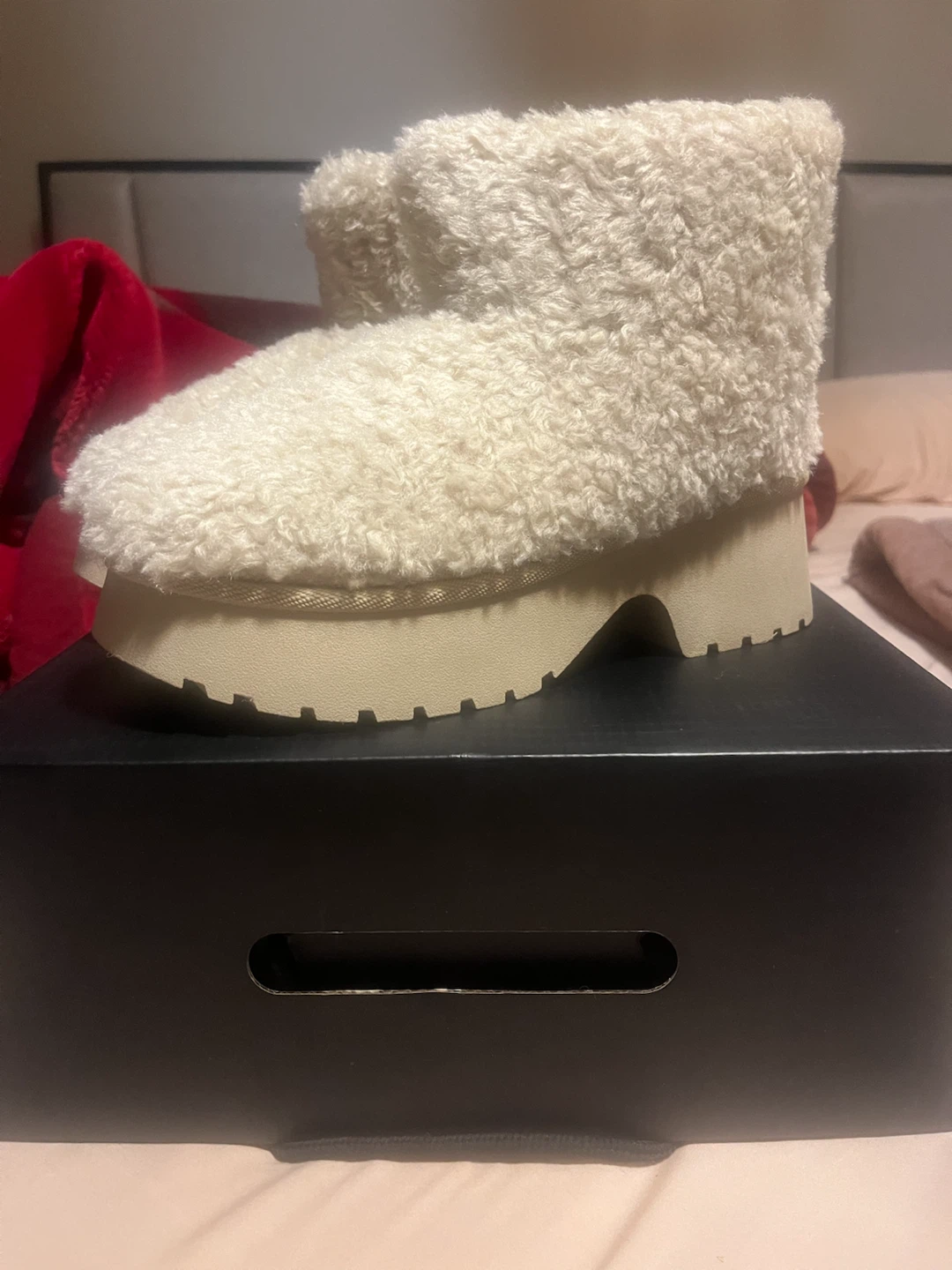 Cream Fuzzy Boots - Size 8