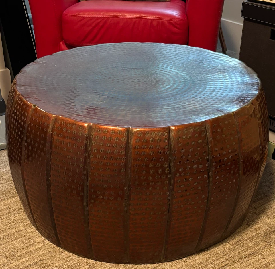 Hammered Copper Drum Style Coffee Table - photo 3