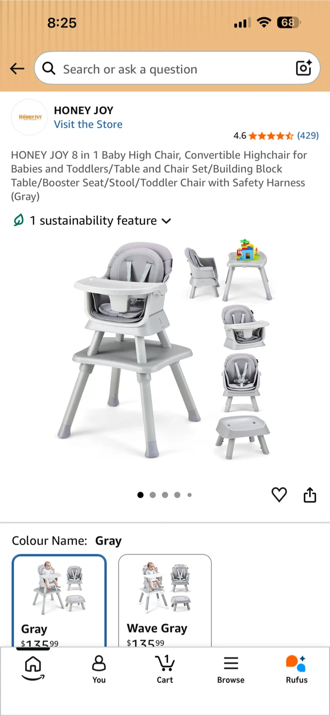 HONEY JOY 8-in-1 Baby High Chair Convertible Highchair Gray
