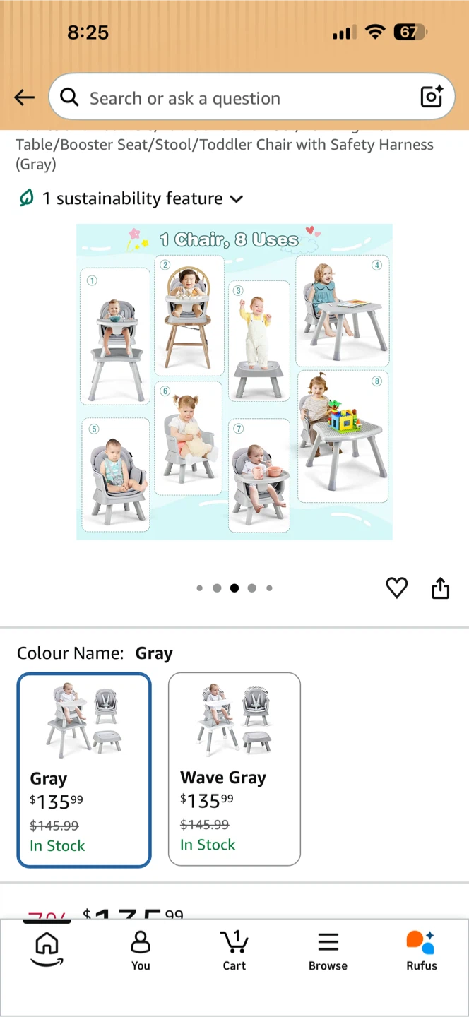 HONEY JOY 8-in-1 Baby High Chair Convertible Highchair Gray - photo 2