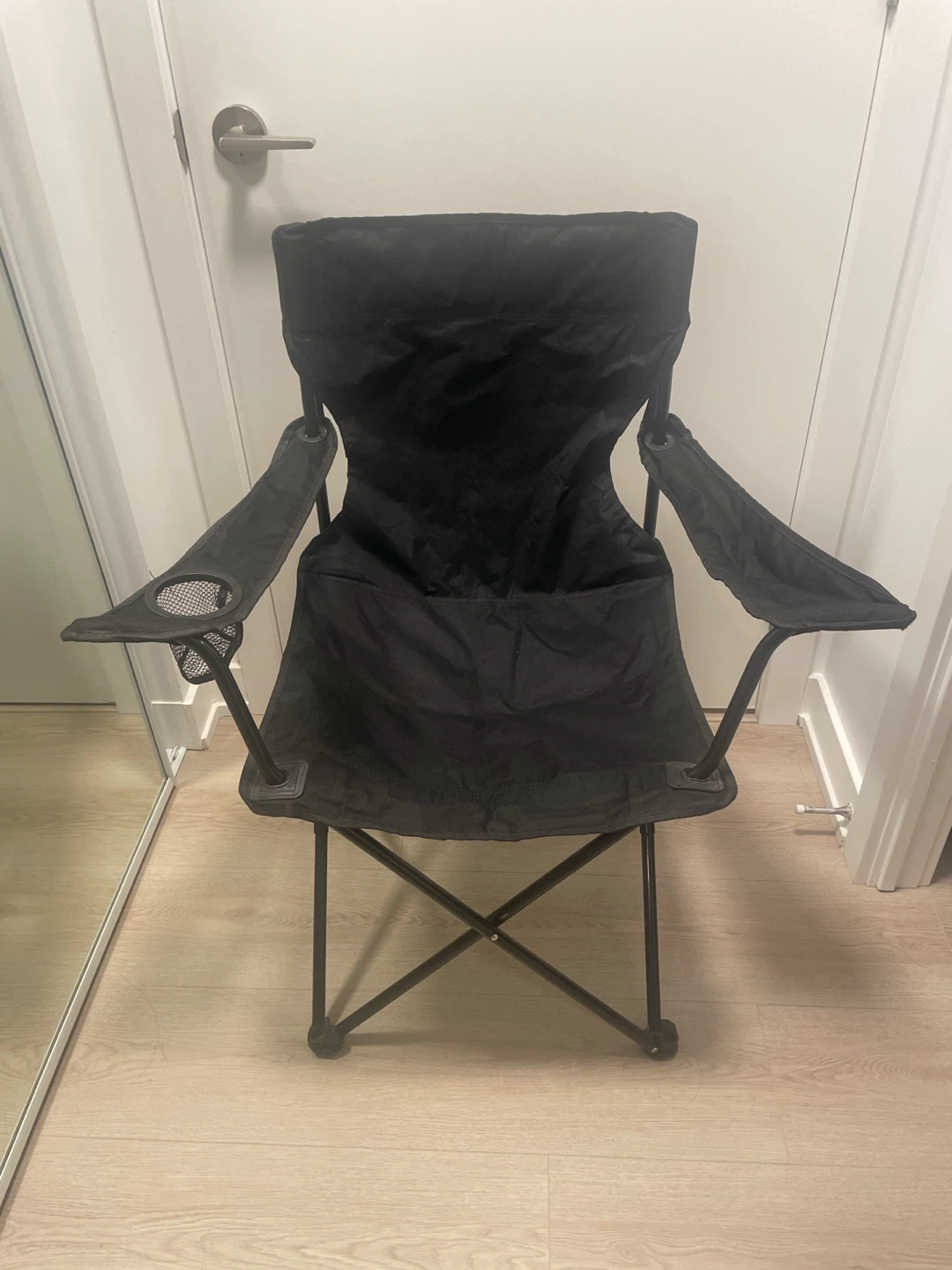 Black Folding Camp Chair with Cup Holder