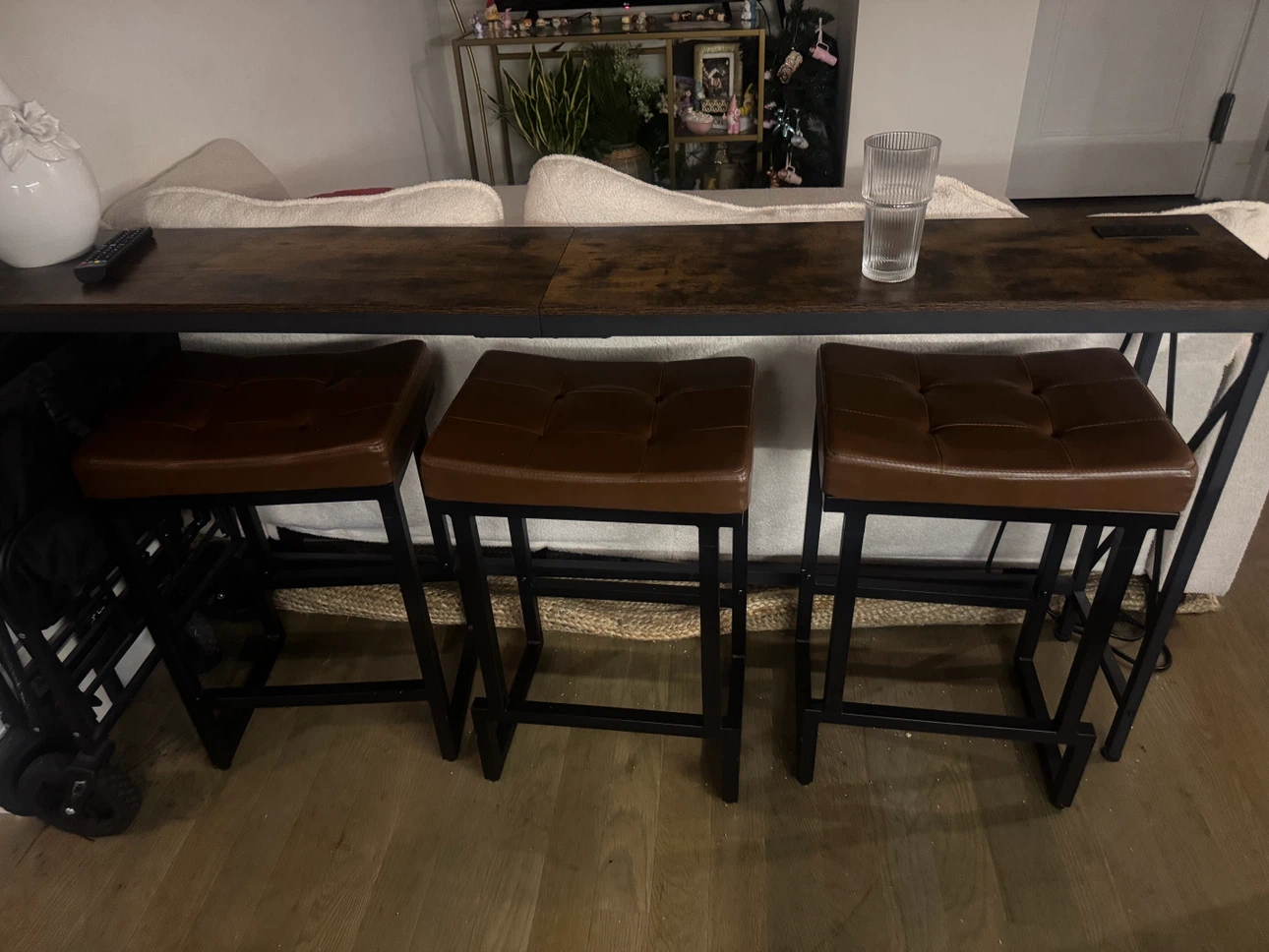 Brown Faux Leather Bar Stool - set of 3 - photo 3