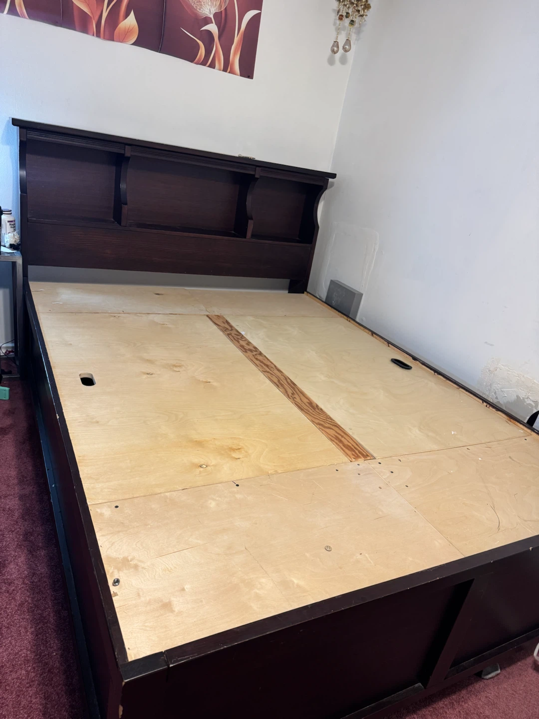 Dark Wood Bed Frame with Headboard Storage - photo 4