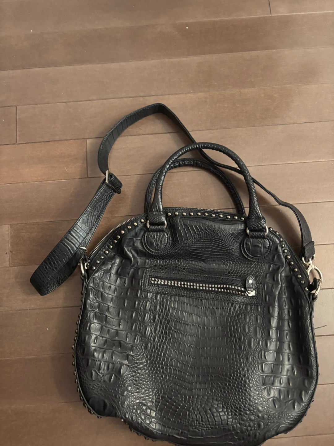 Black Studded Tote Bag with Gold Leaf Design - photo 2