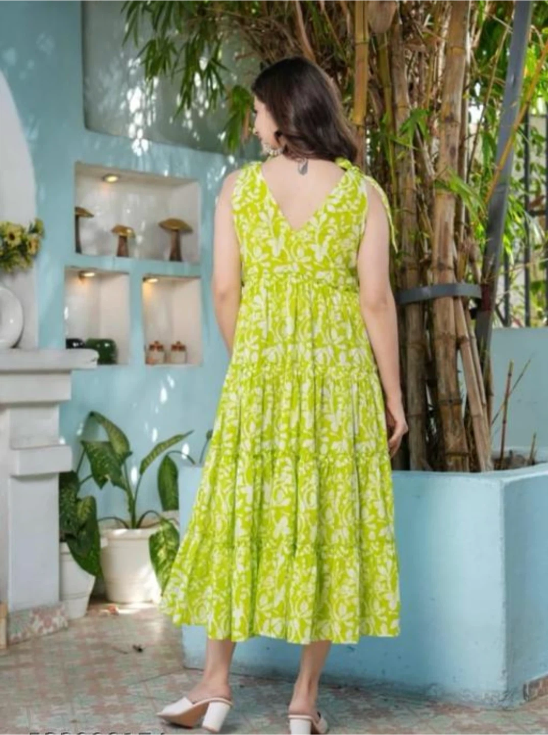 Lime colour Sleeveless  Dress in cotton - photo 2