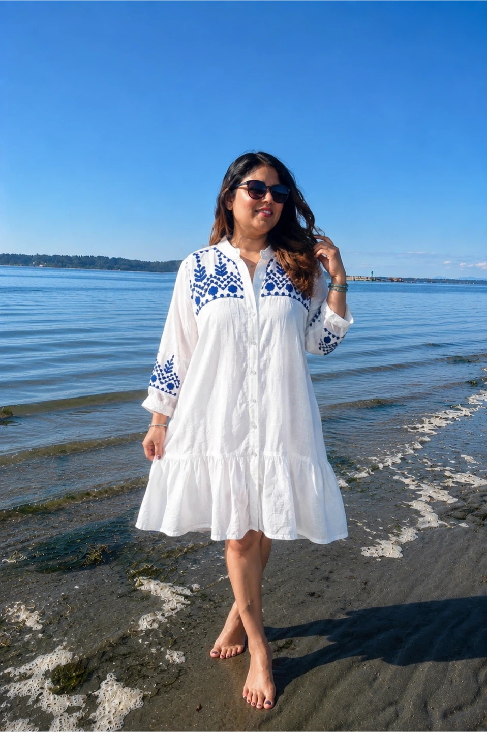 White Embroidered Dress in Cotton
