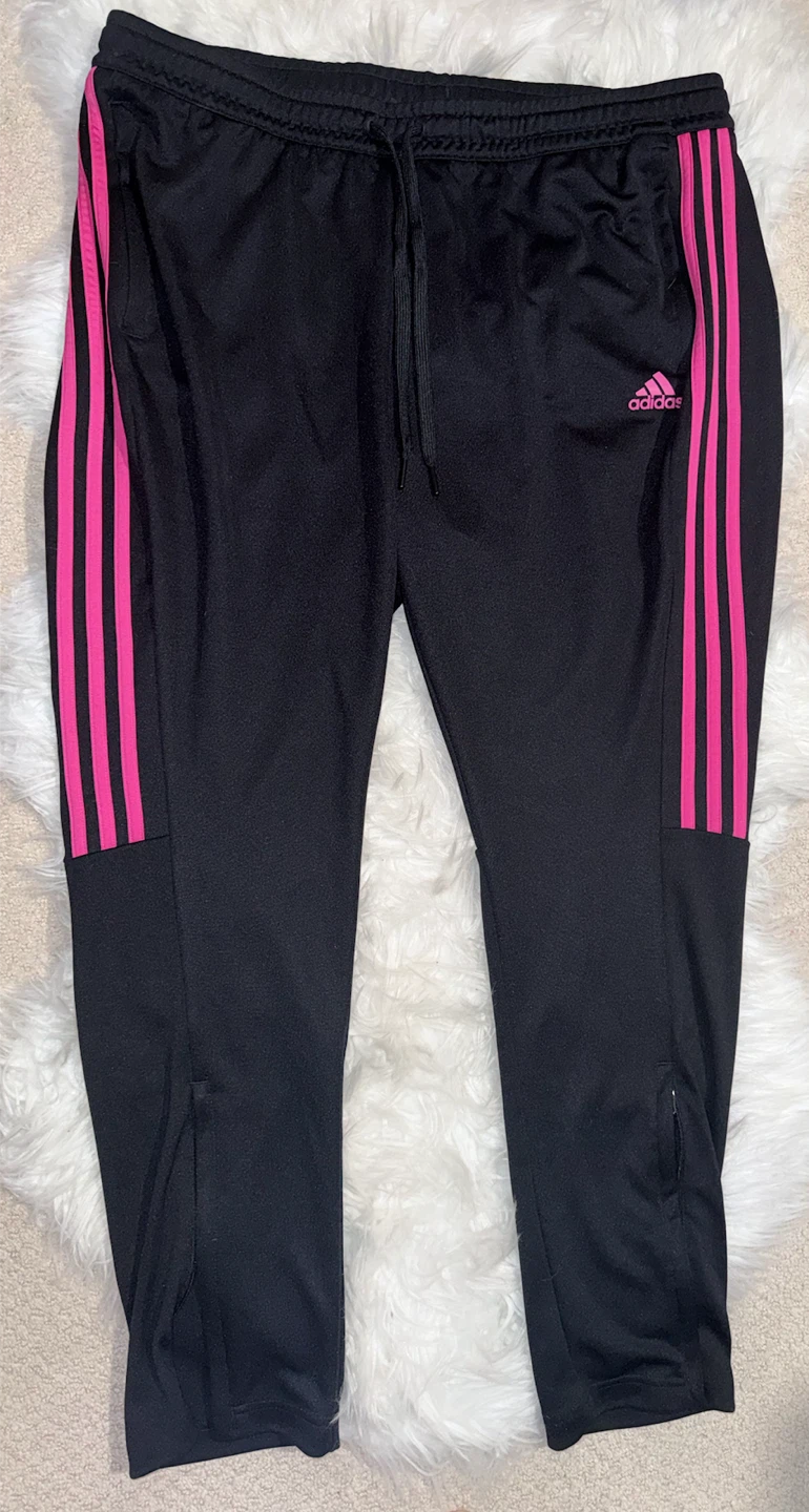 Adidas Black Track Pants with Pink Stripes XXL