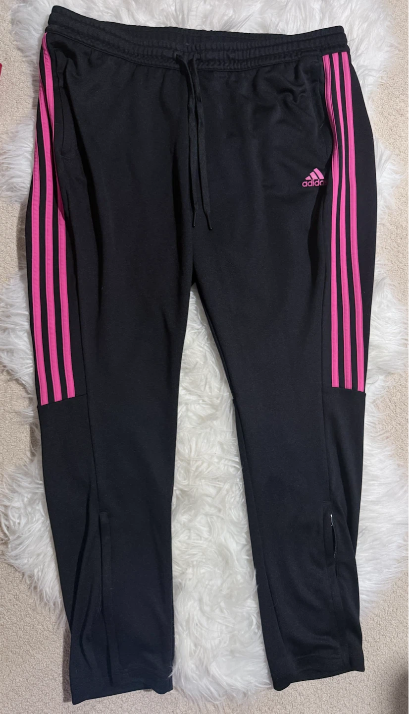Adidas Black Track Pants with Pink Stripes XXL - photo 3
