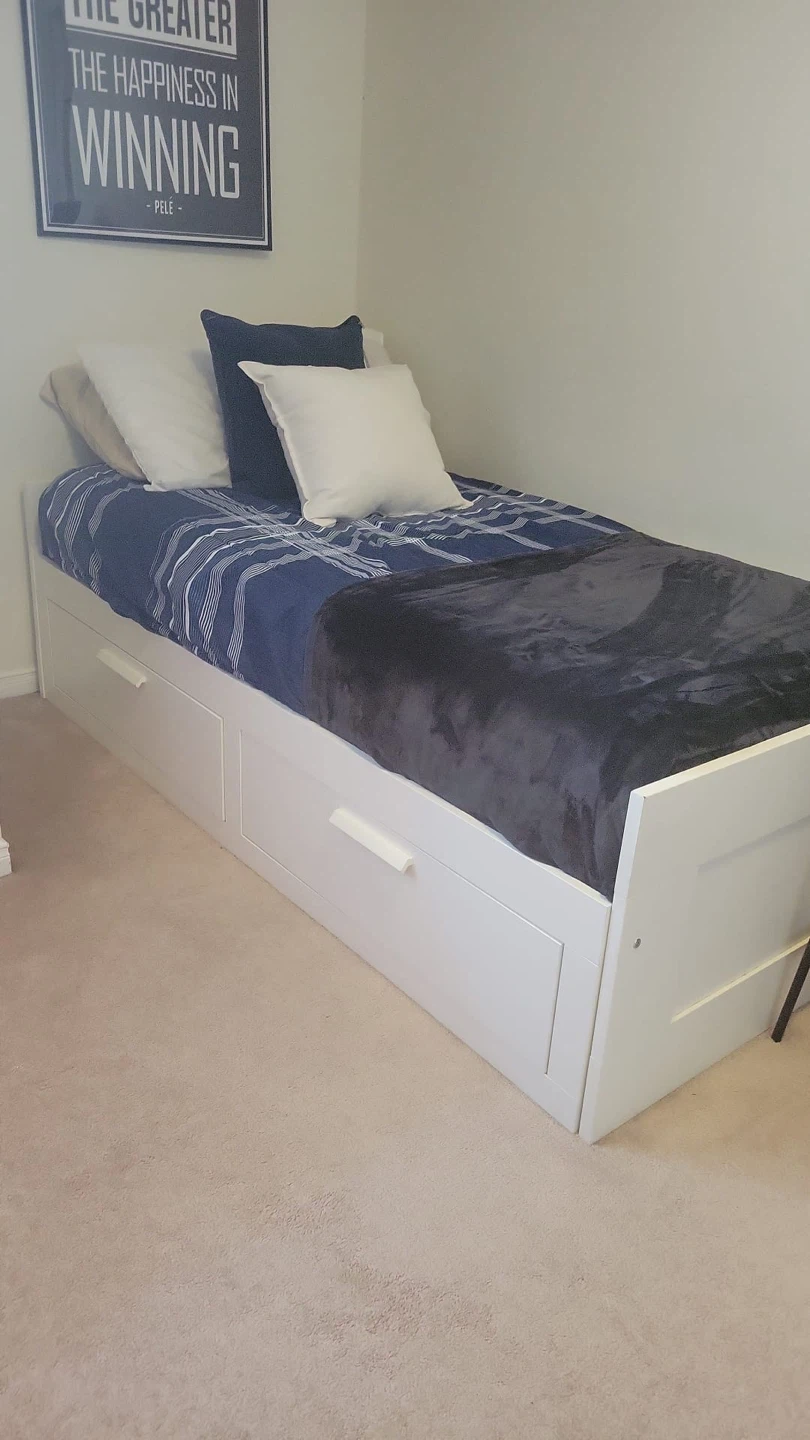 White Twin Bed Frame with Storage Drawers