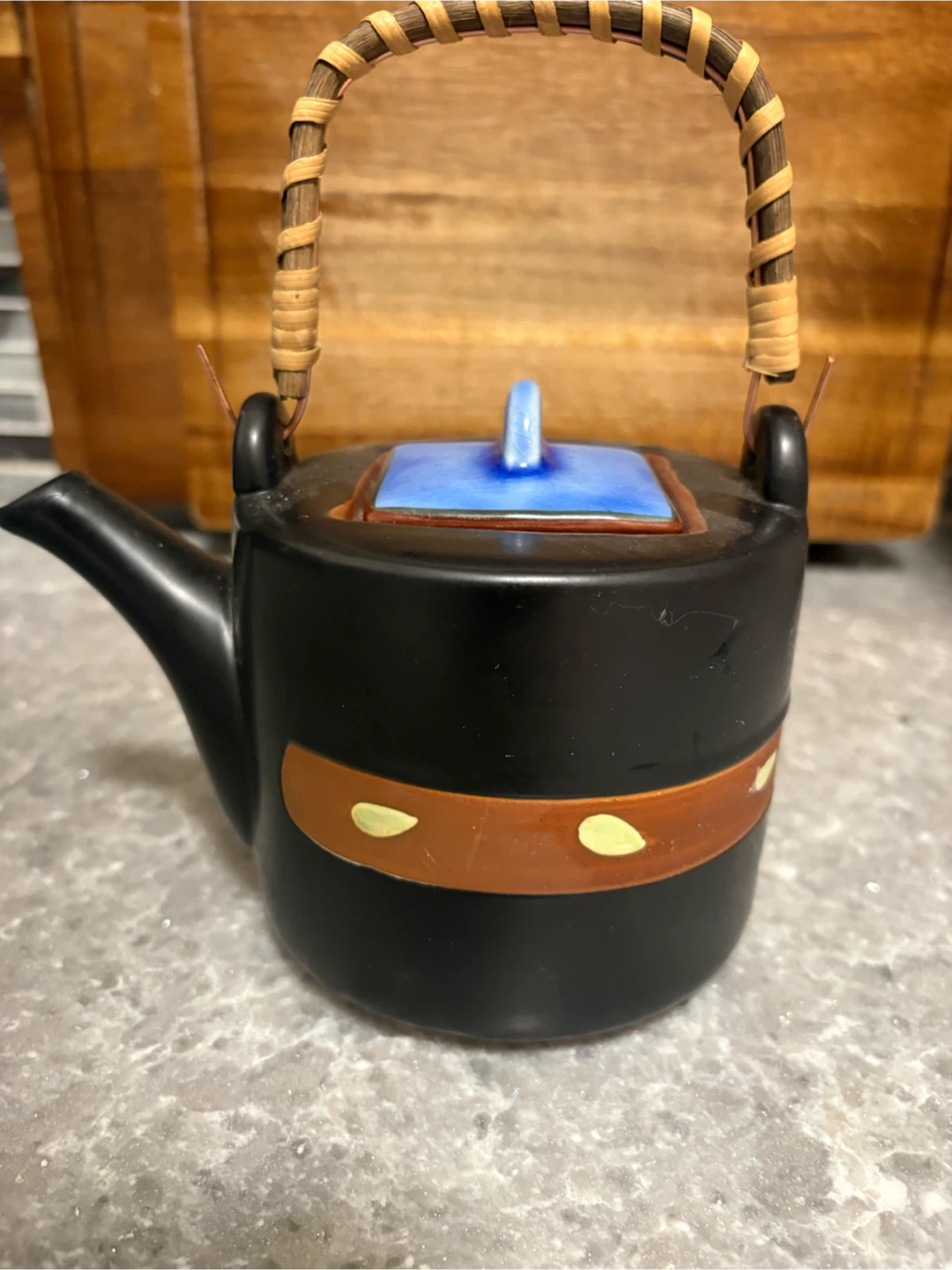 Black Ceramic Teapot with Woven Handle