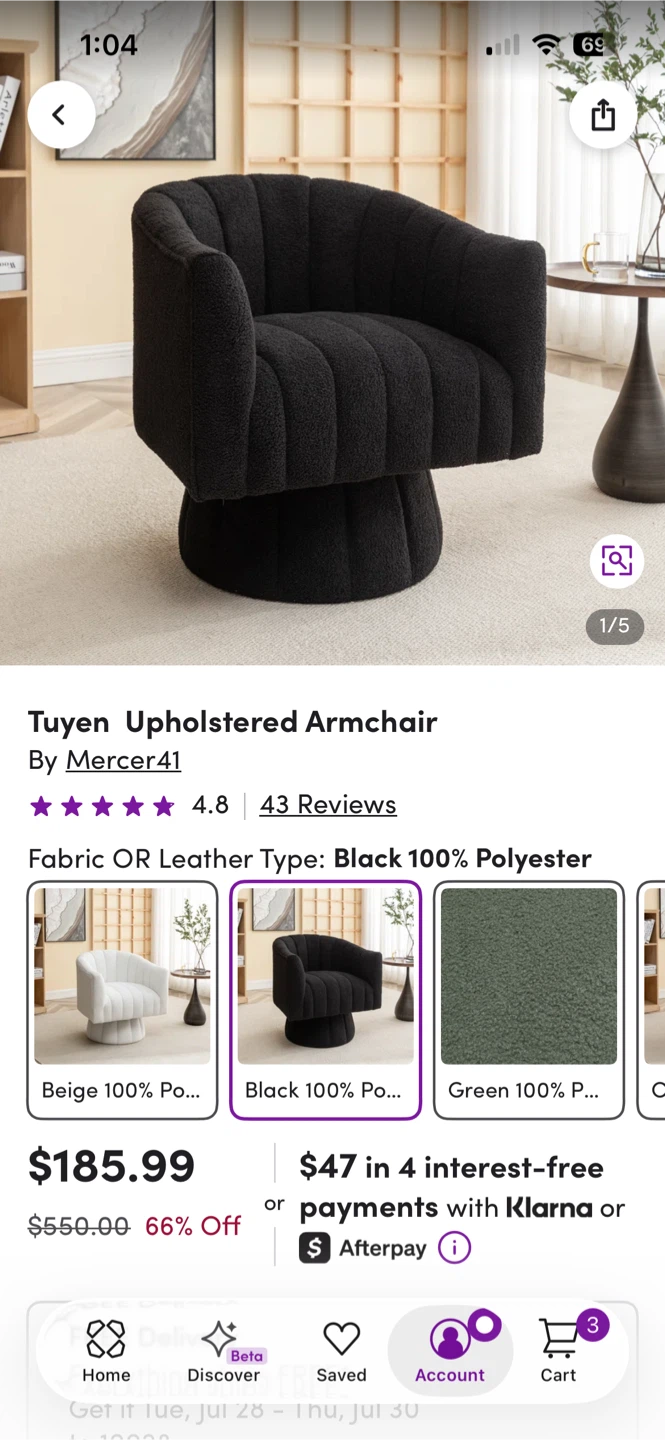 Tuyen Upholstered Armchair - Black Polyester