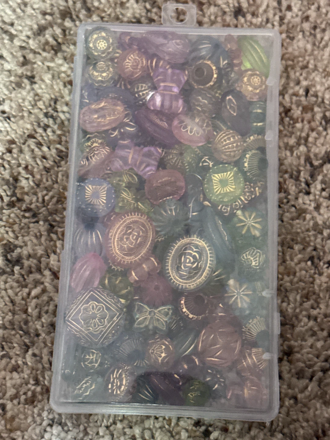 Assorted Craft Beads in Storage Container
