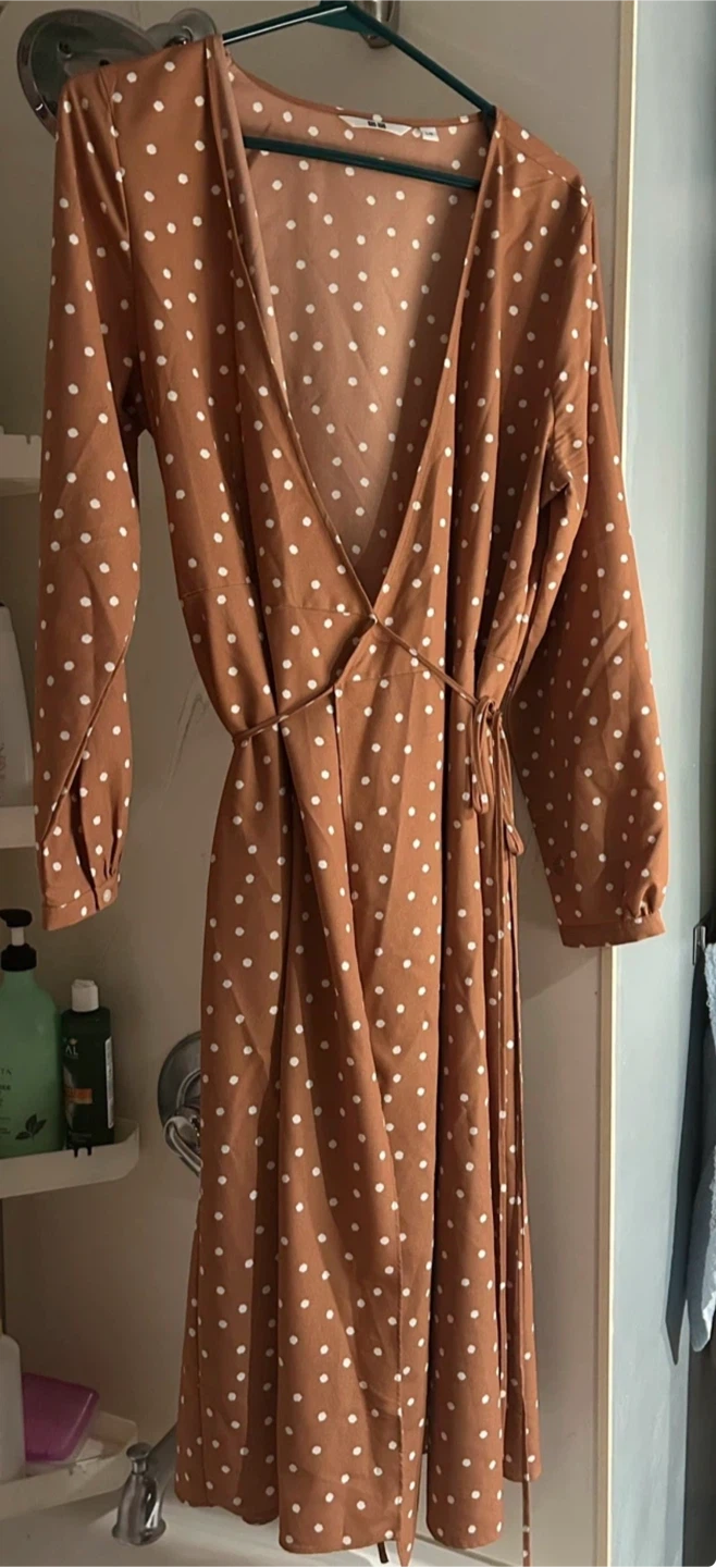 Uniqlo Brown Polka Dot Wrap Dress