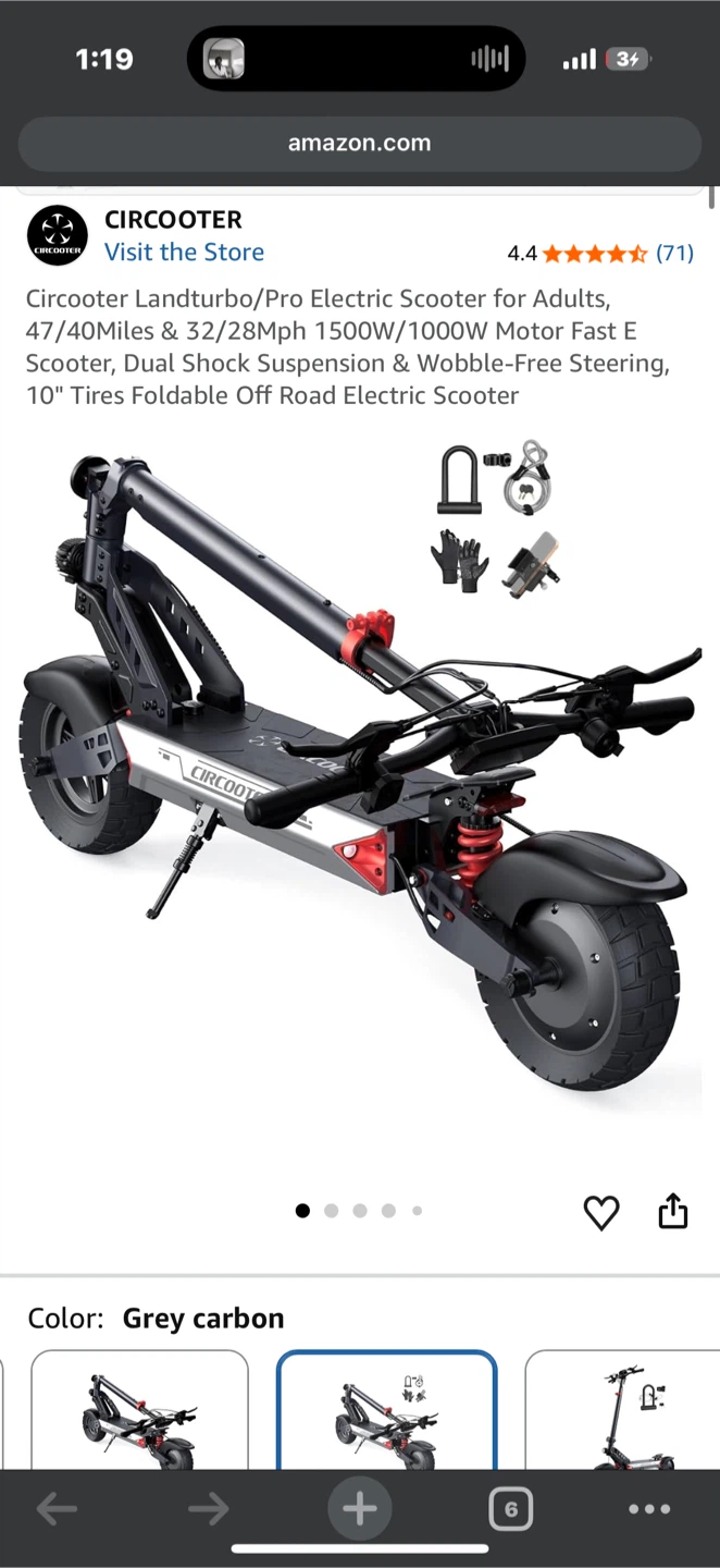 Circooter Landturbo/Pro Electric Scooter Grey Carbon 10" Tires